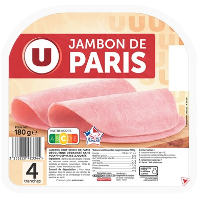 Jambon de Paris Délicatement Tranché  4 tranche 180G