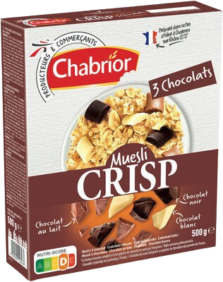 Céréales muesli crisp 3 chocolats - Chabrior - 500 g