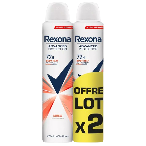 Déodorant Musc rexona: les 2 sprays de 200 ml